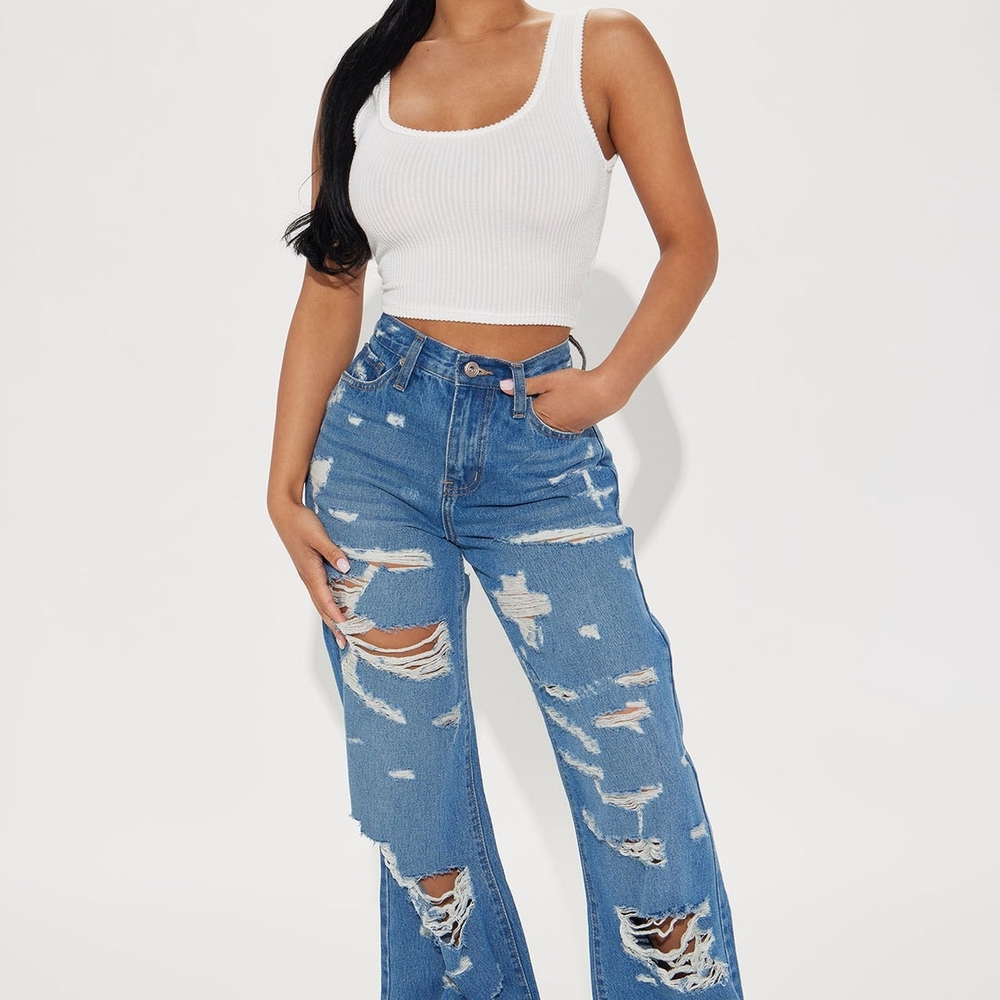 Fashion Nova Blue Flare Wide Leg Jeans